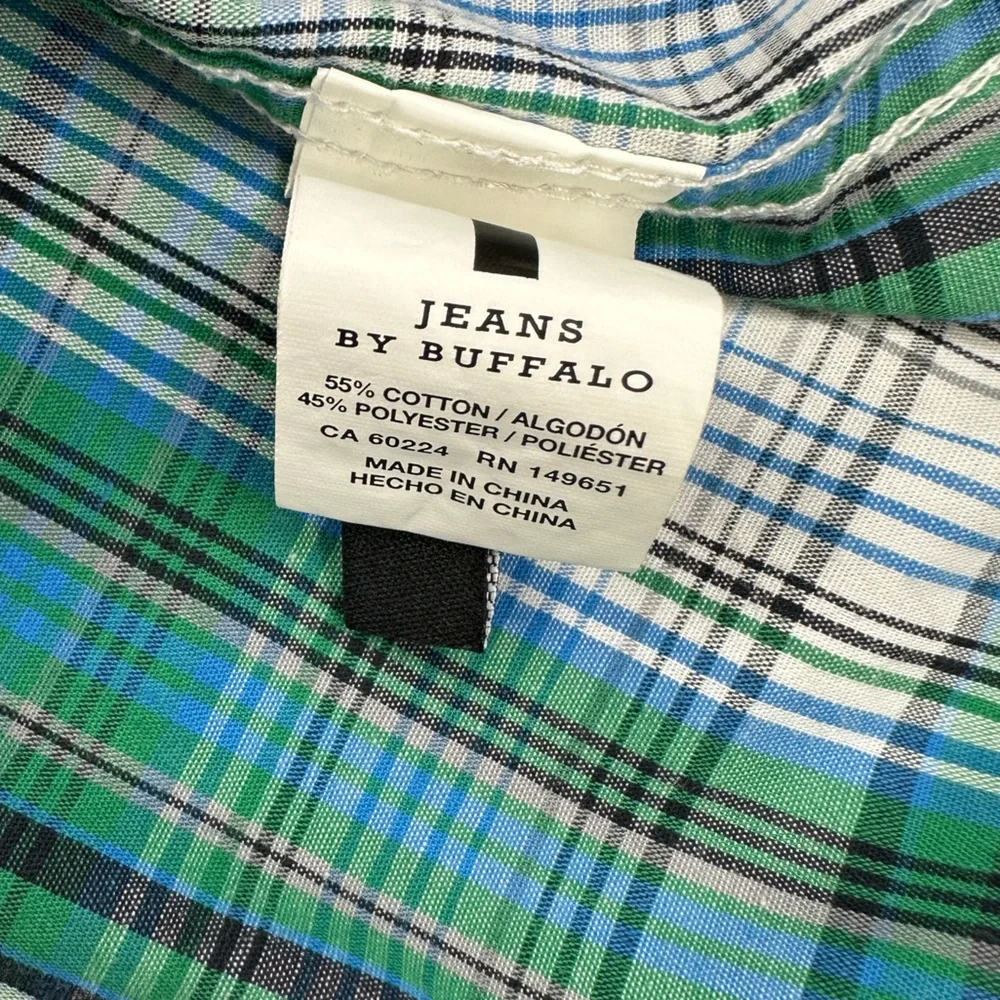 🦬 I Jeans by Buffalo Green Plaid short sleeve button down XL
